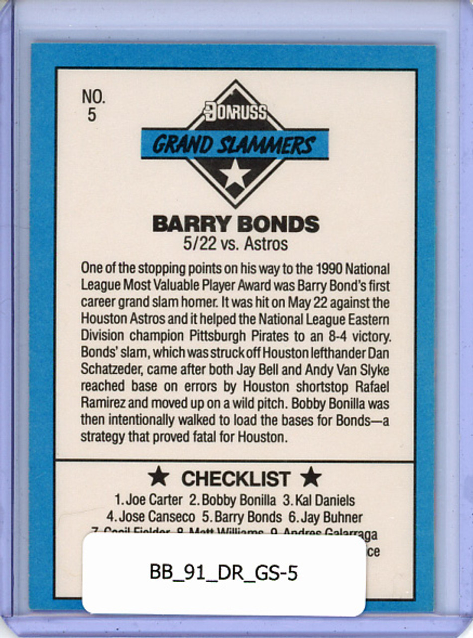 Barry Bonds 1991 Donruss, Grand Slammers #5