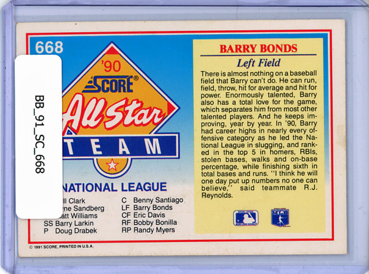 Barry Bonds 1991 Score #668 All Star