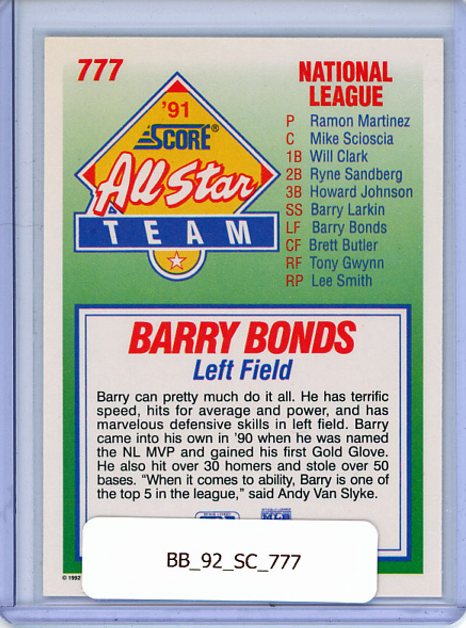 Barry Bonds 1992 Score #777 All Star