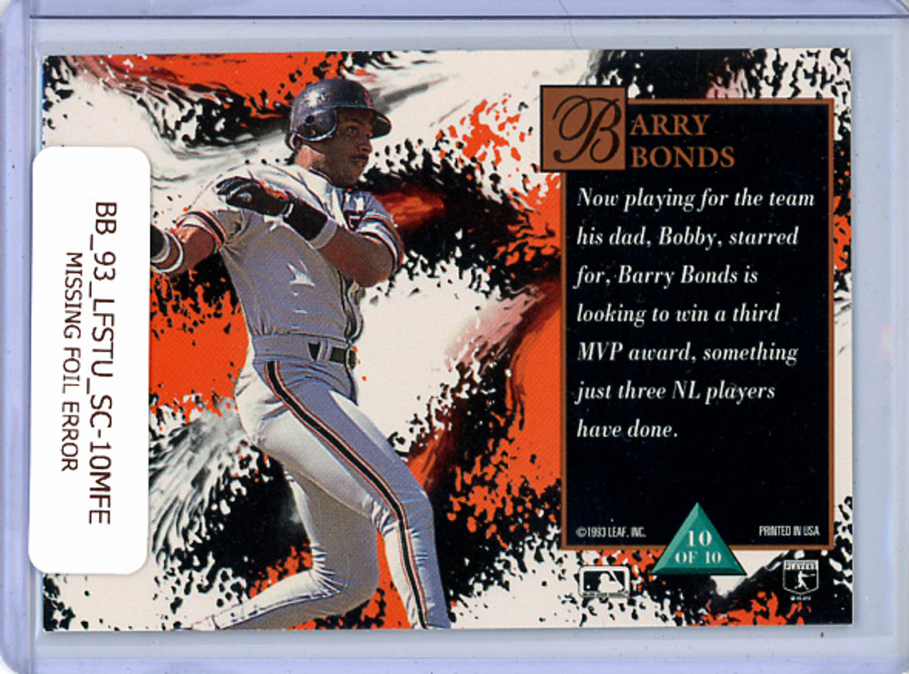 Barry Bonds 1993 Studio, Superstars on Canvas #10 Missing Foil Error