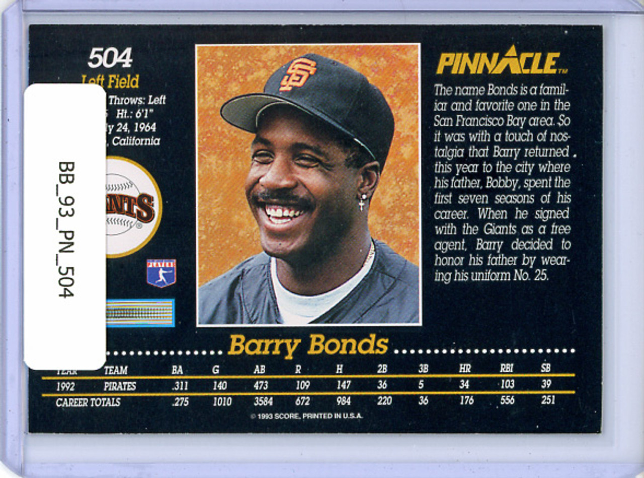 Barry Bonds 1993 Pinnacle #504