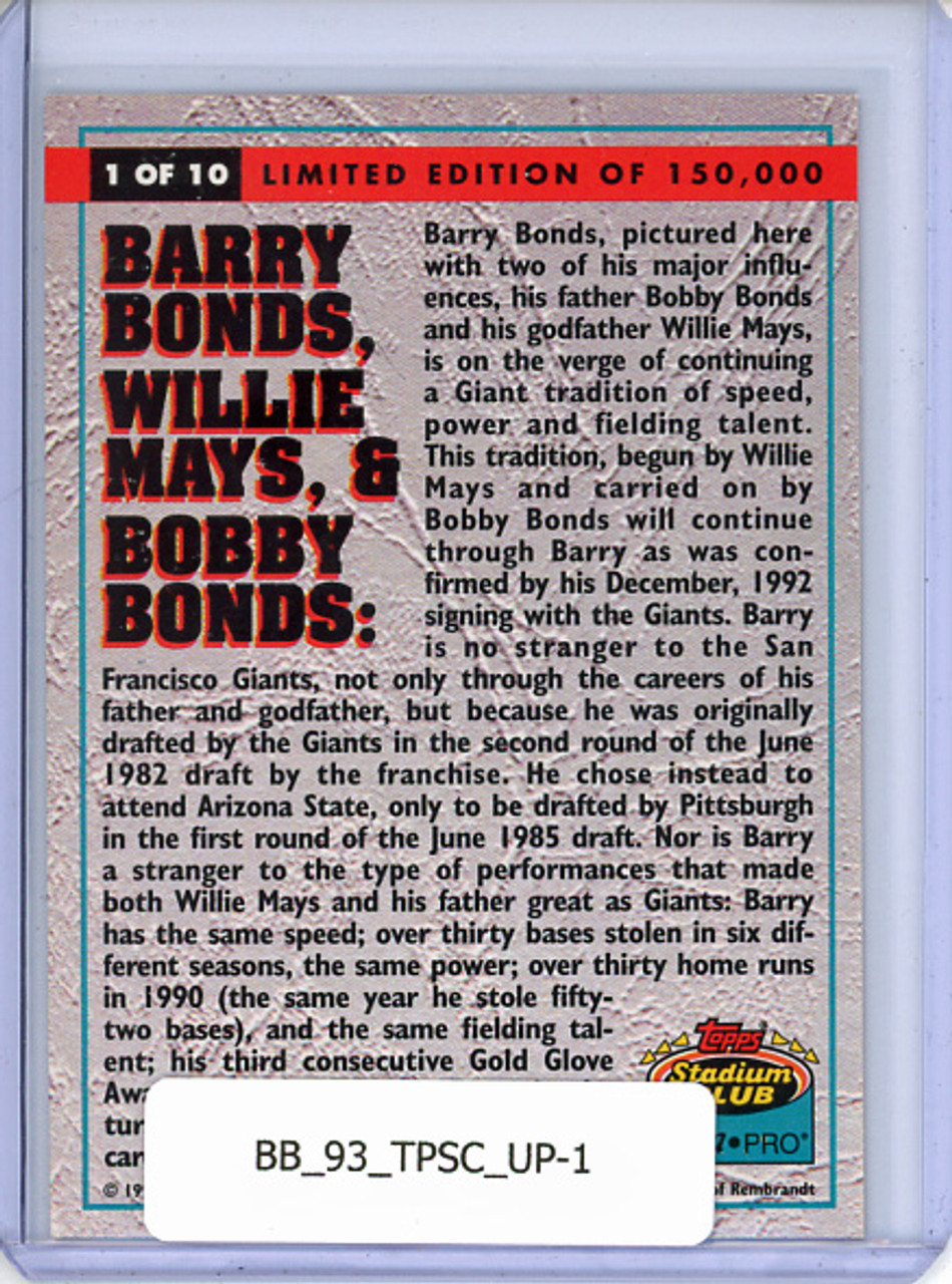 Barry Bonds, Willie Mays, Bobby Bonds 1993 Stadium Club, Ultra-Pro #1
