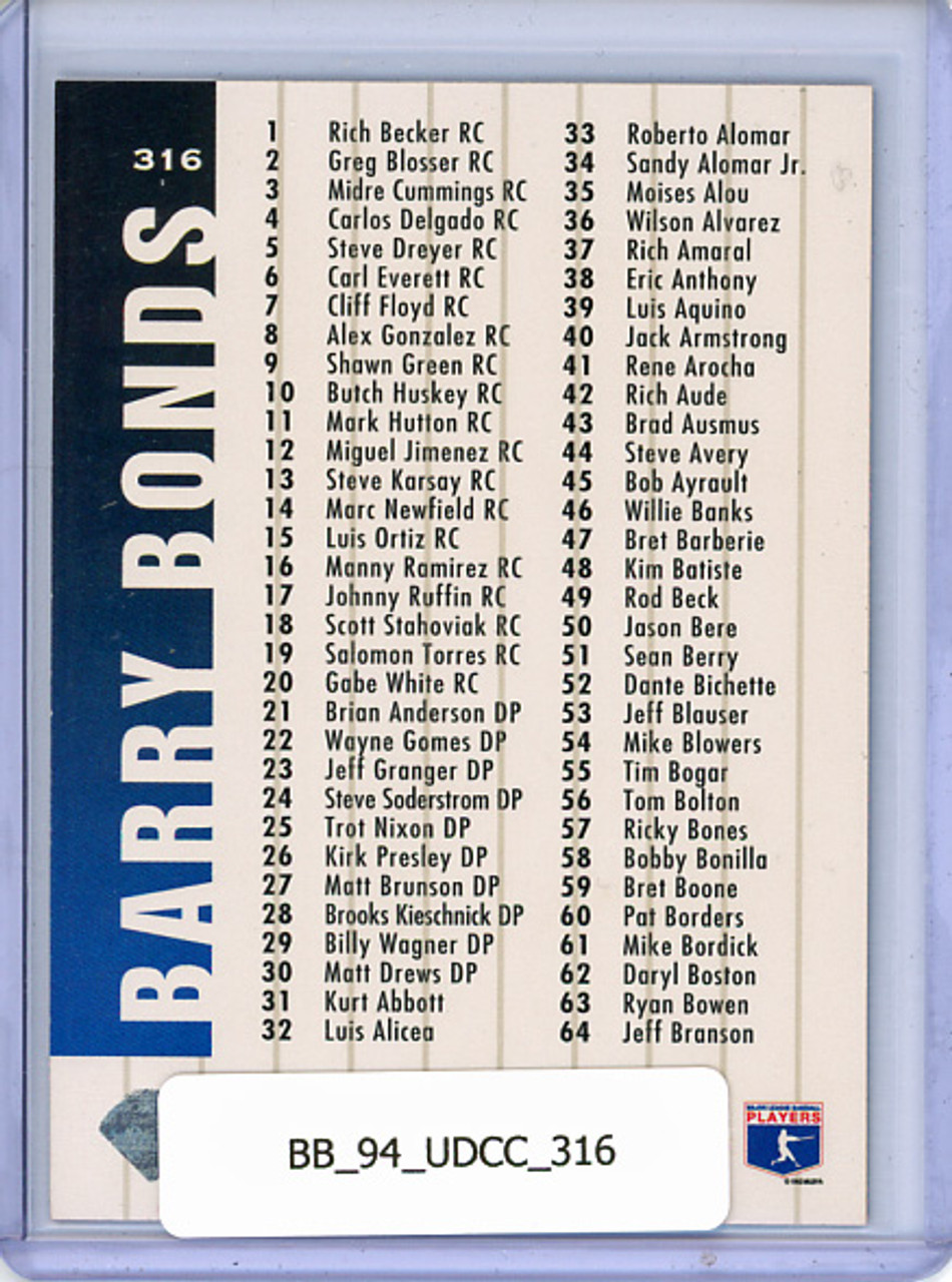 Barry Bonds 1994 Collector's Choice #316 Checklist