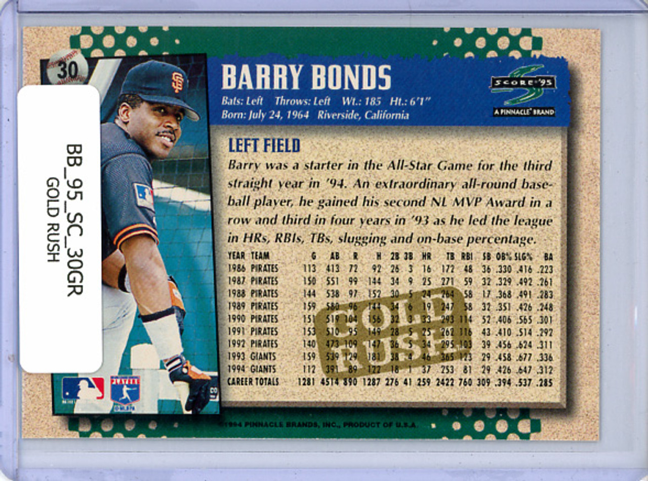 Barry Bonds 1995 Score #30 Gold Rush