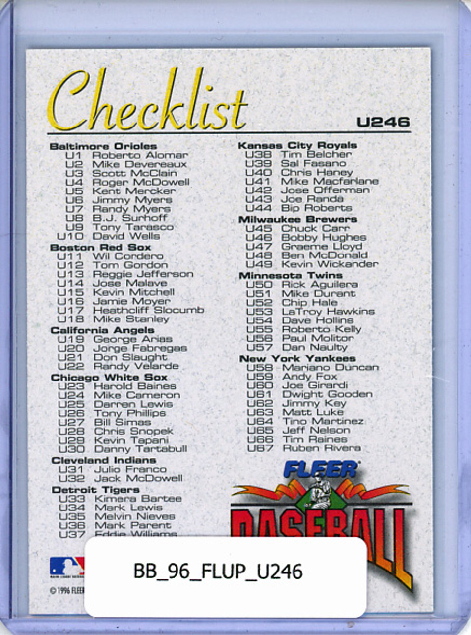 Barry Bonds 1996 Fleer Update #U246 Checklist