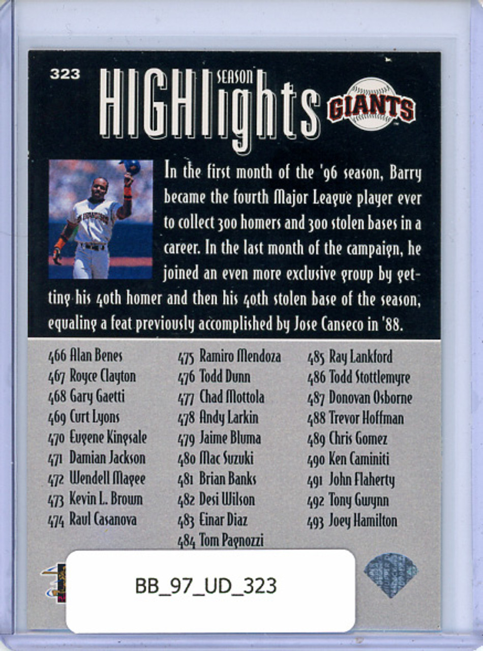 Barry Bonds 1997 Upper Deck #323 Season Highlights Checklist