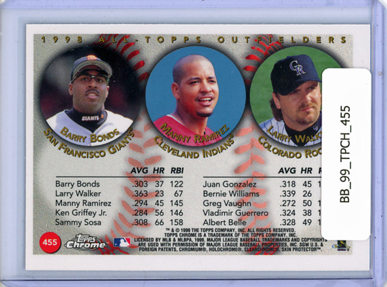 Barry Bonds, Manny Ramirez, Larry Walker 1999 Topps Chrome #455 All-Topps Outfielders
