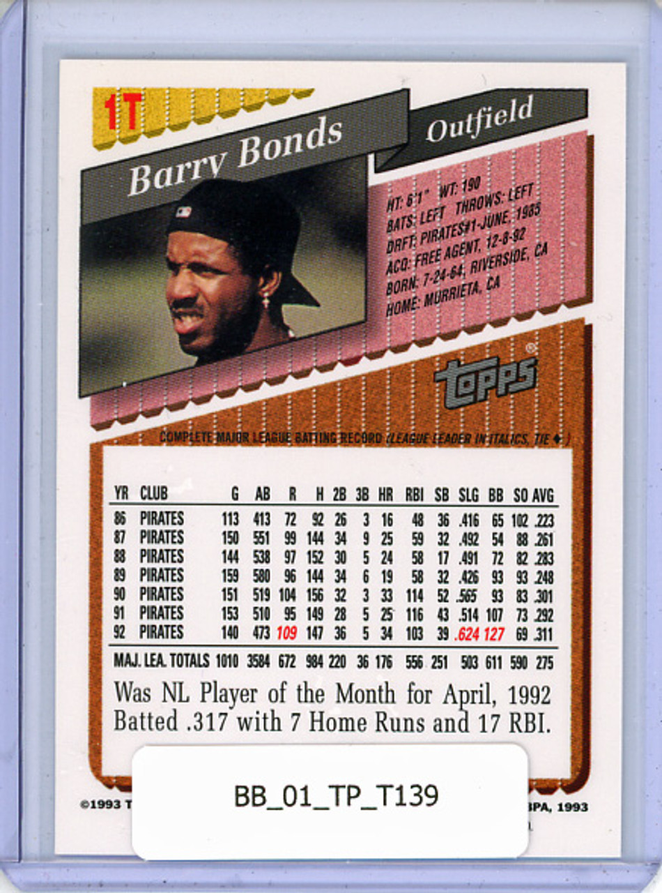Barry Bonds 2001 Topps Traded #T139 1993 Topps