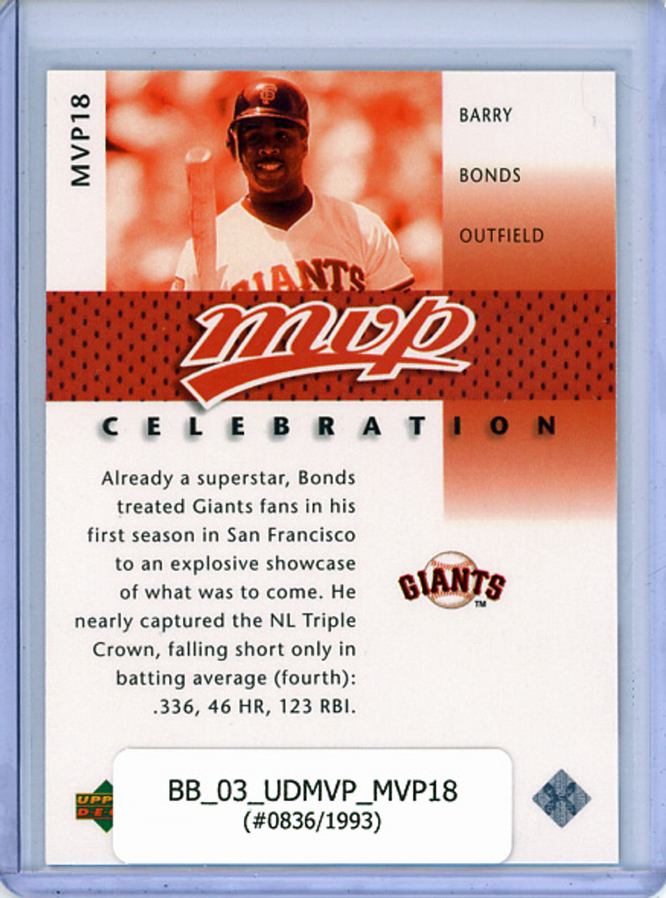 Barry Bonds 2003 MVP, MVP Celebration #MVP18 (#0836/1993)