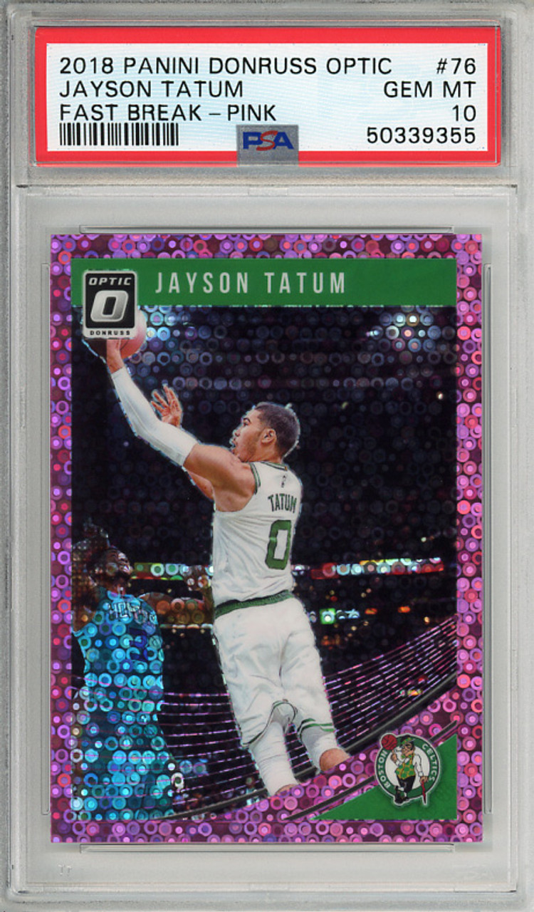 Jayson Tatum 2018-19 Donruss Optic #76 Fast Break Pink (#12/20) PSA 10 Gem Mint (#50339355)