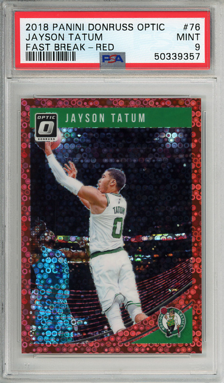Jayson Tatum 2018-19 Donruss Optic #76 Fast Break Red (#73/85) PSA 9 Mint (#50339357)