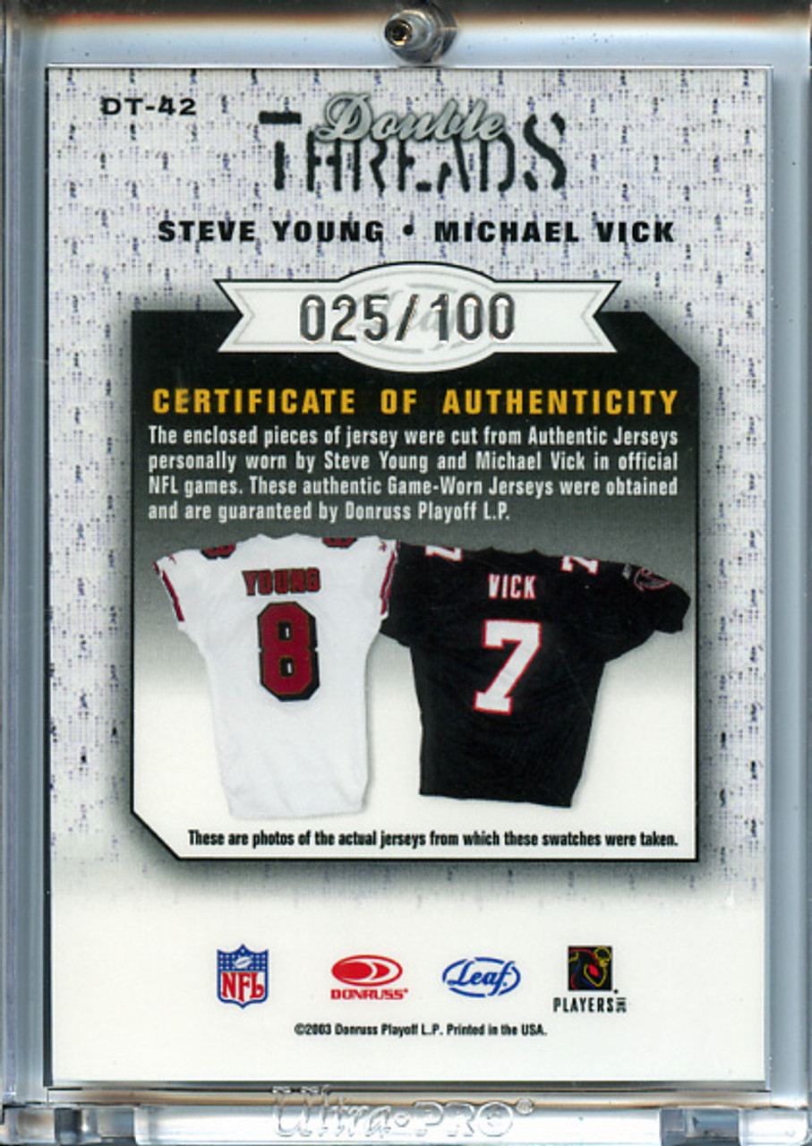 Michael Vick, Steve Young 2003 Leaf Limited, Double Threads #DT-42 (#025/100)