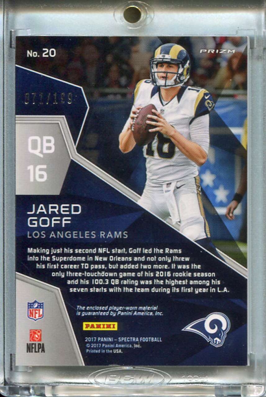 Jared Goff 2017 Spectra, Monumental Memorabilia #20 (#071/199)