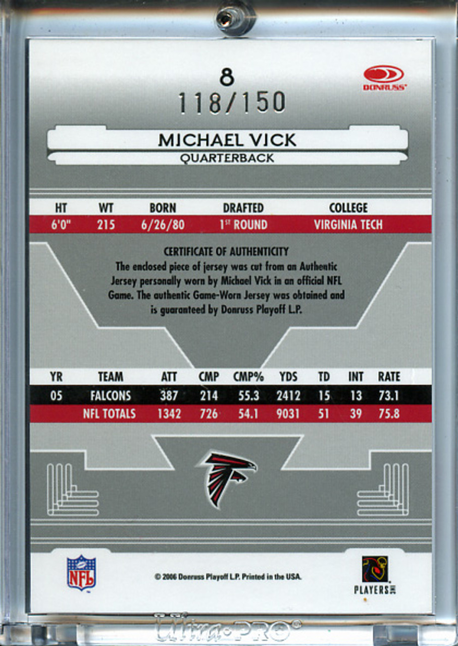 Michael Vick 2006 Leaf Certified Materials #8 Mirror Red Materials (#118/150)