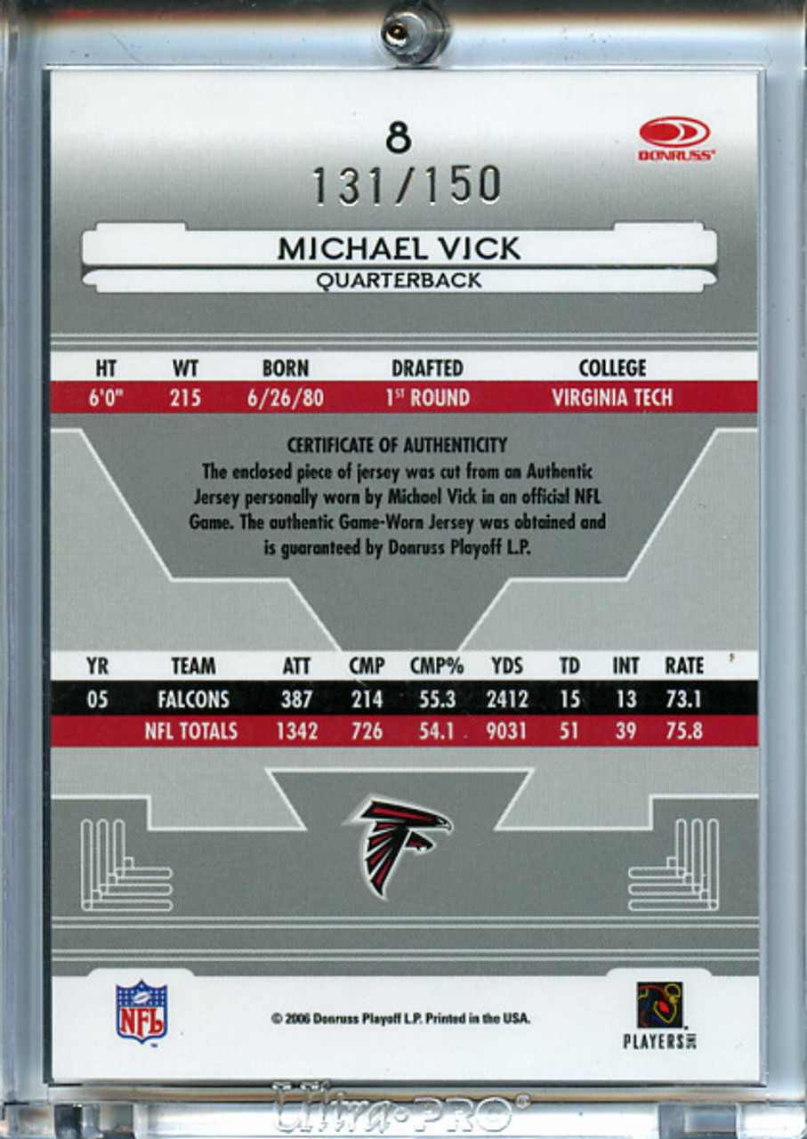Michael Vick 2006 Leaf Certified Materials #8 Mirror Red Materials (#131/150)