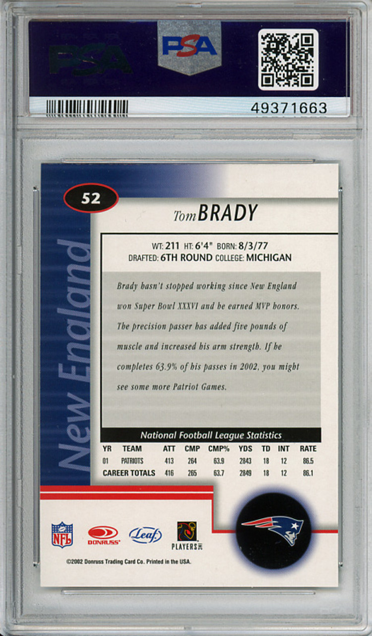 Tom Brady 2002 Leaf Certified #52 PSA 9 Mint (#49371663)