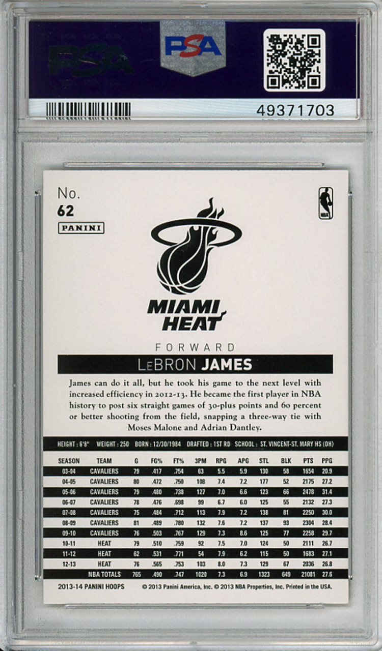 LeBron James 2013-14 Hoops #62 Gold PSA 9 Mint (#49371703)