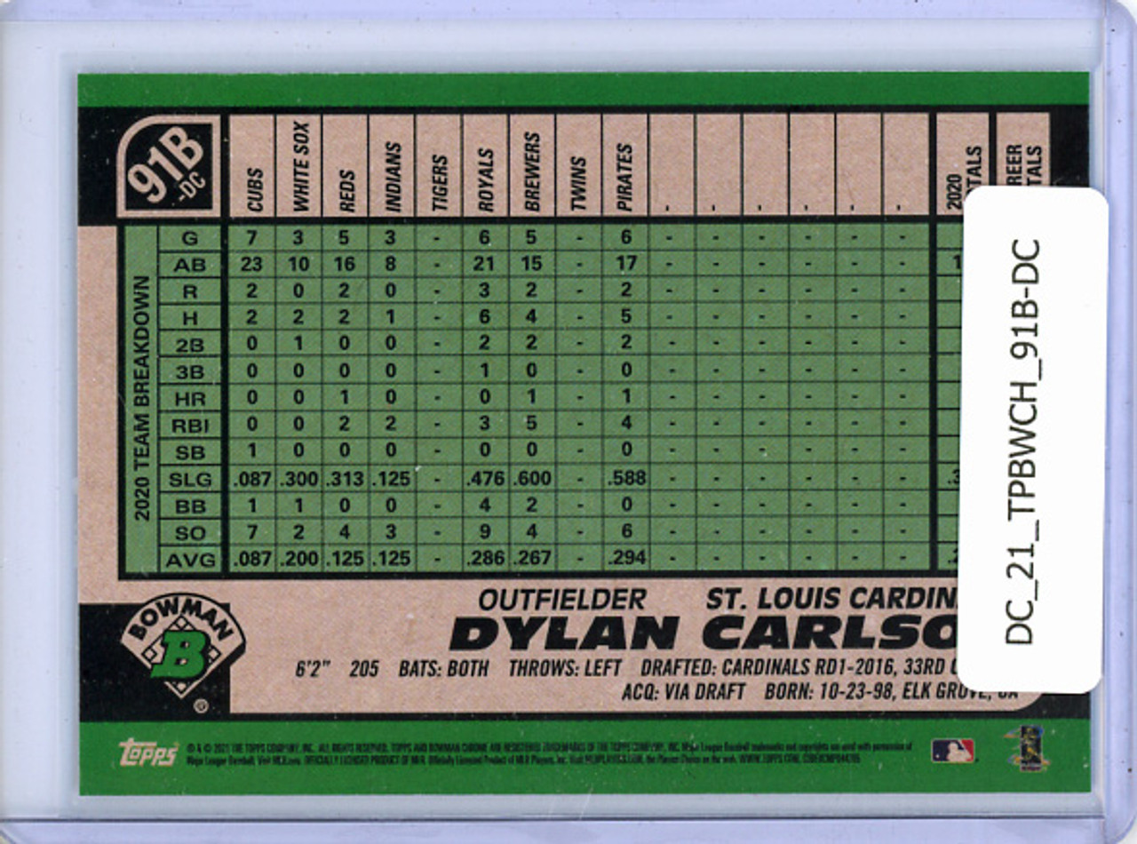 Dylan Carlson 2021 Bowman Chrome, 1991 Bowman #91B-DC