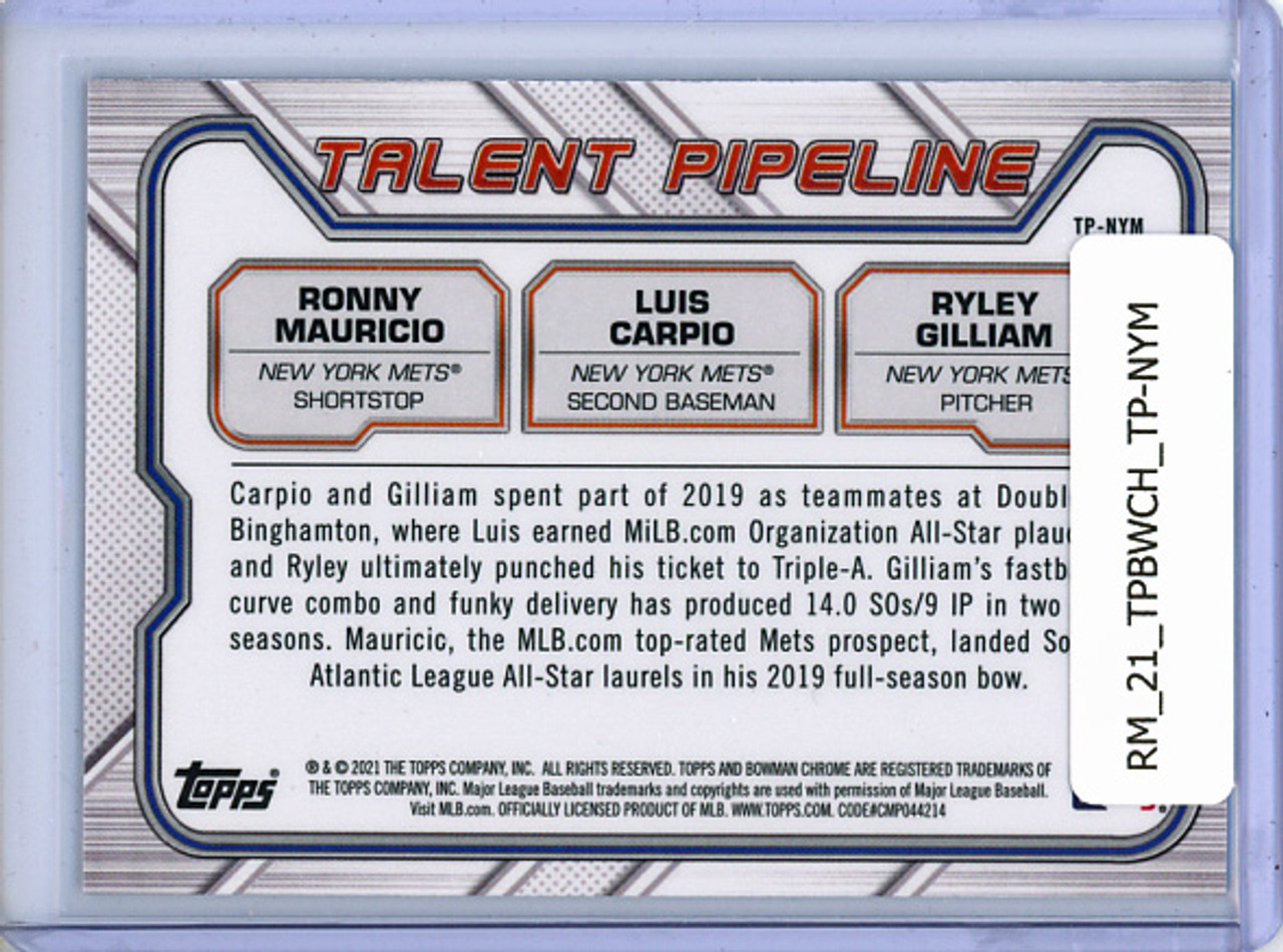 Ronny Mauricio, Luis Carpio, Ryley Gilliam 2021 Bowman Chrome, Talent Pipeline #TP-NYM
