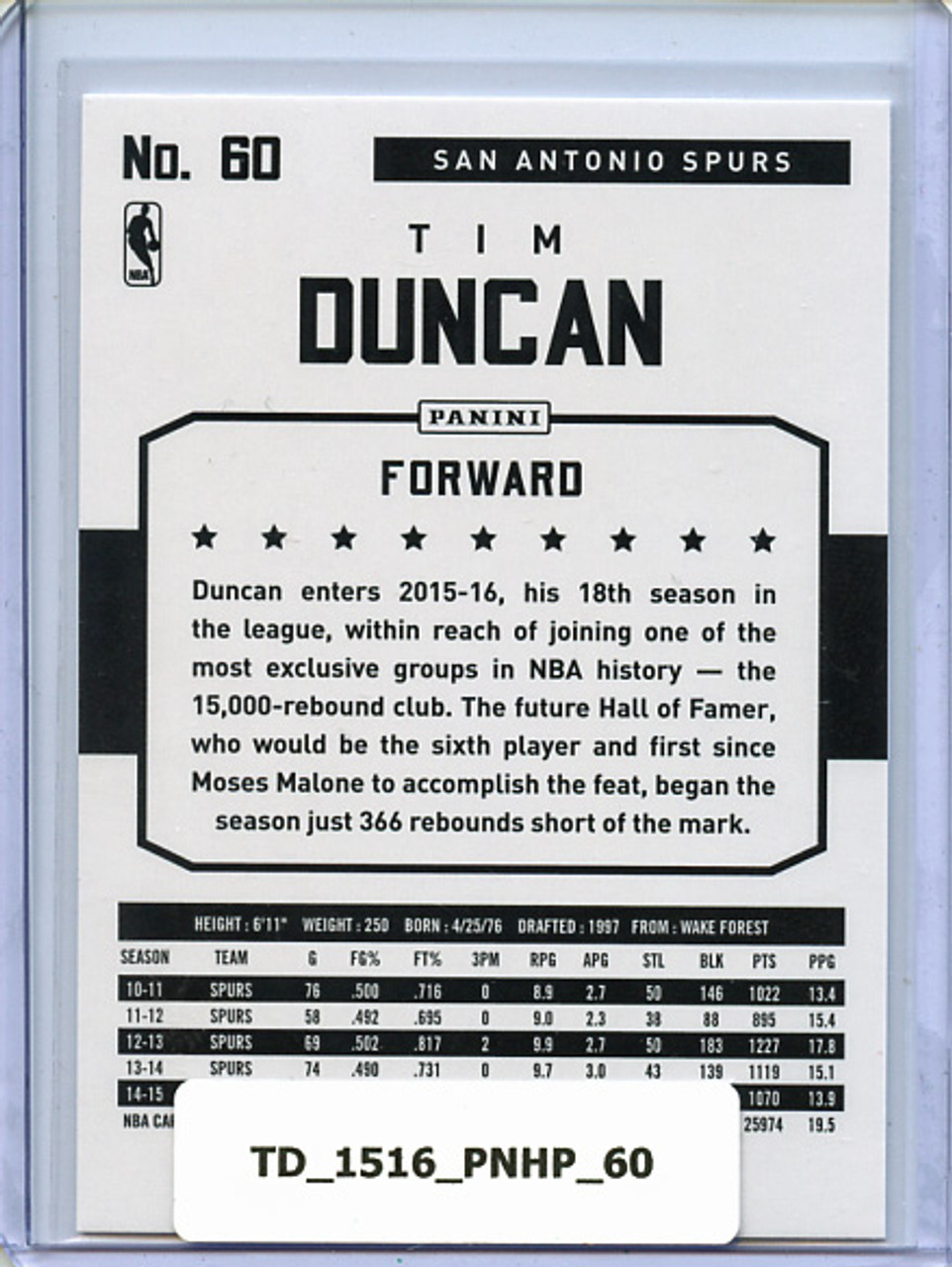 Tim Duncan 2015-16 Hoops #60