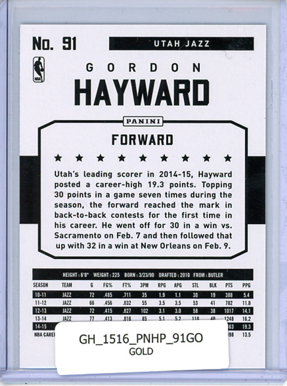 Gordon Hayward 2015-16 Hoops #91 Gold