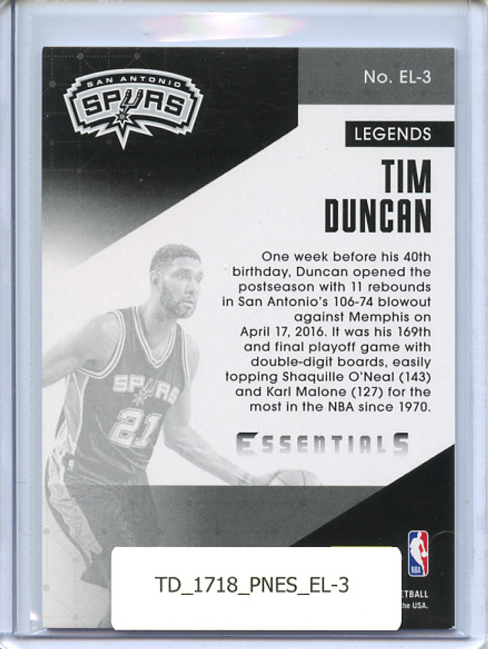 Tim Duncan 2017-18 Essentials, Essential Legends #3