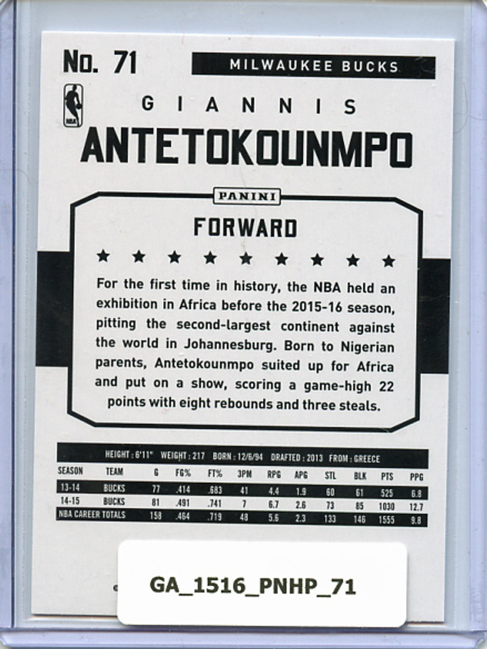 Giannis Antetokounmpo 2015-16 Hoops #71