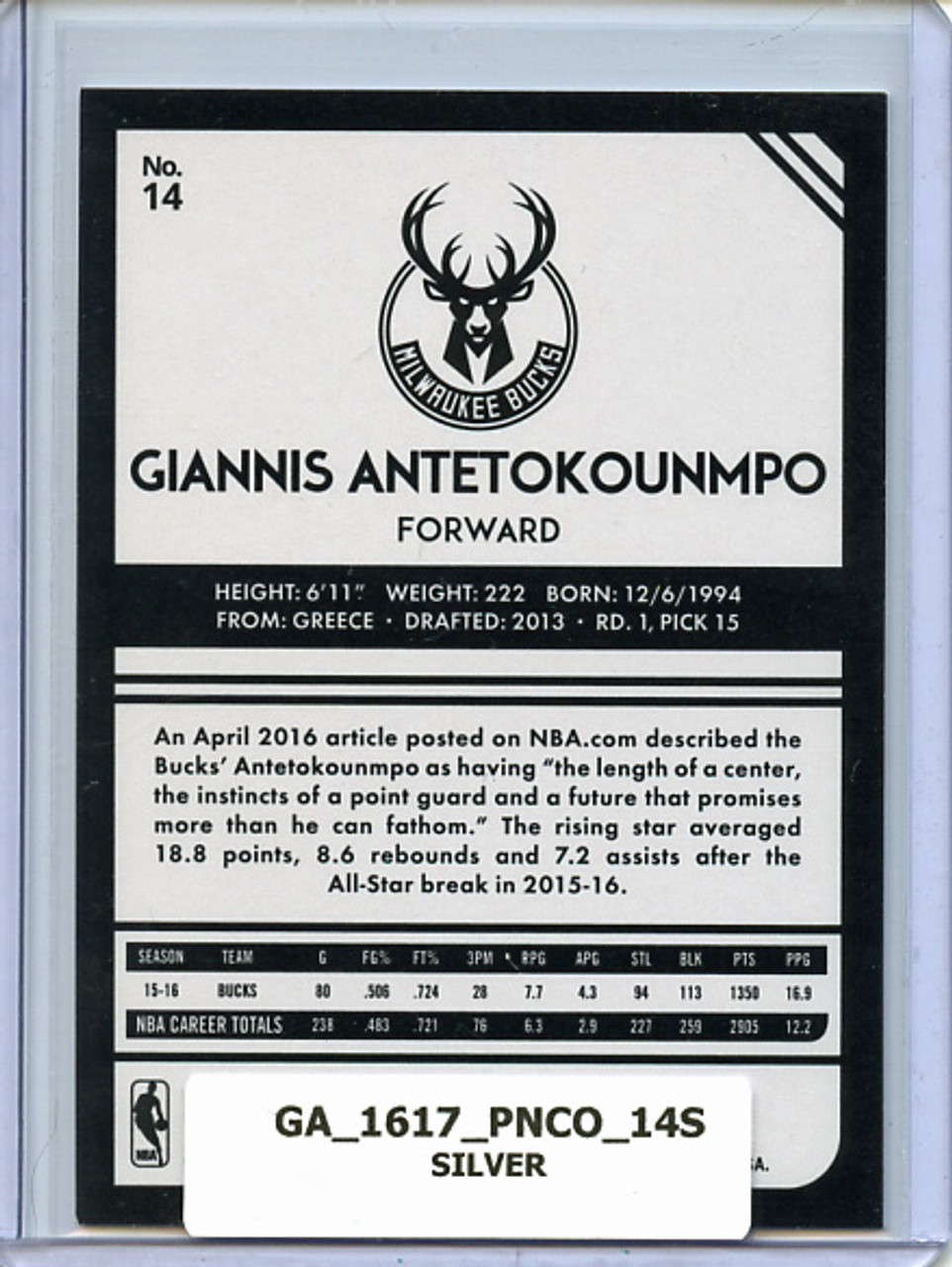 Giannis Antetokounmpo 2016-17 Complete #14 Silver