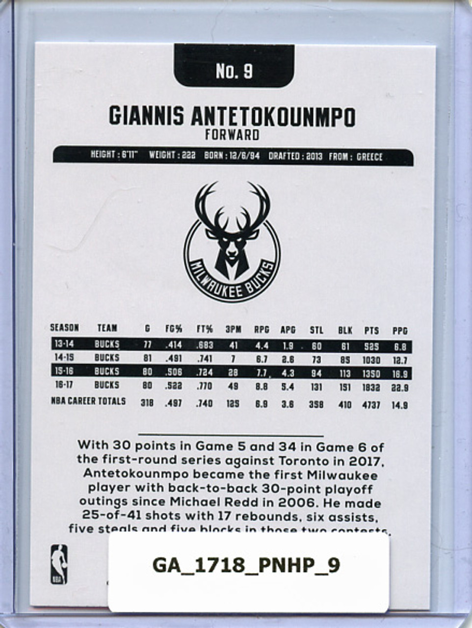 Giannis Antetokounmpo 2017-18 Hoops #9