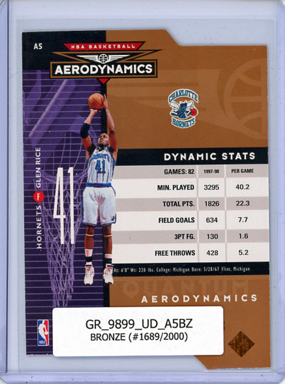 Glen Rice 1998-99 Upper Deck, AeroDynamics #A5 Bronze (#1689/2000)