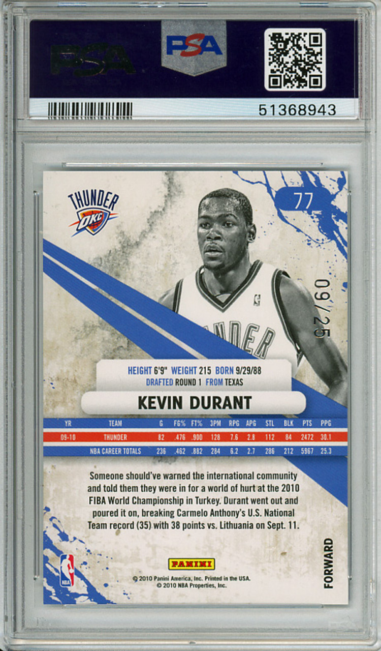 Kevin Durant 2010-11 Rookies & Stars #77 Longevity Sapphire (#09/25) PSA 9 Mint (#51368943)