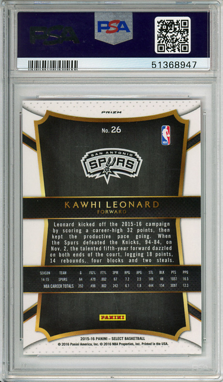 Kawhi Leonard 2015-16 Select #26 Concourse Tri-Color PSA 9 Mint (#51368947)