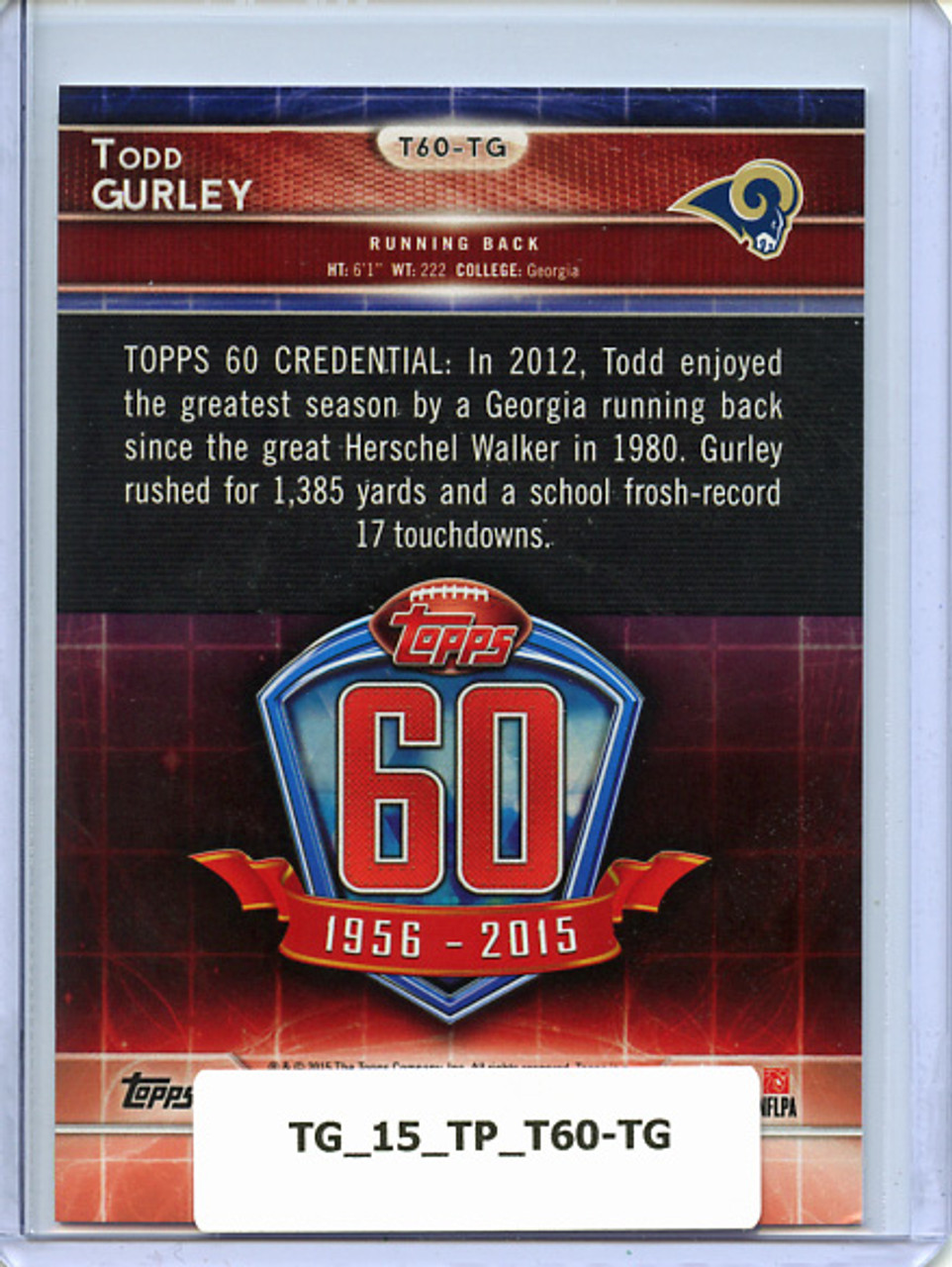 Todd Gurley 2015 Topps, 60th Anniversary Throwbacks #T60TG