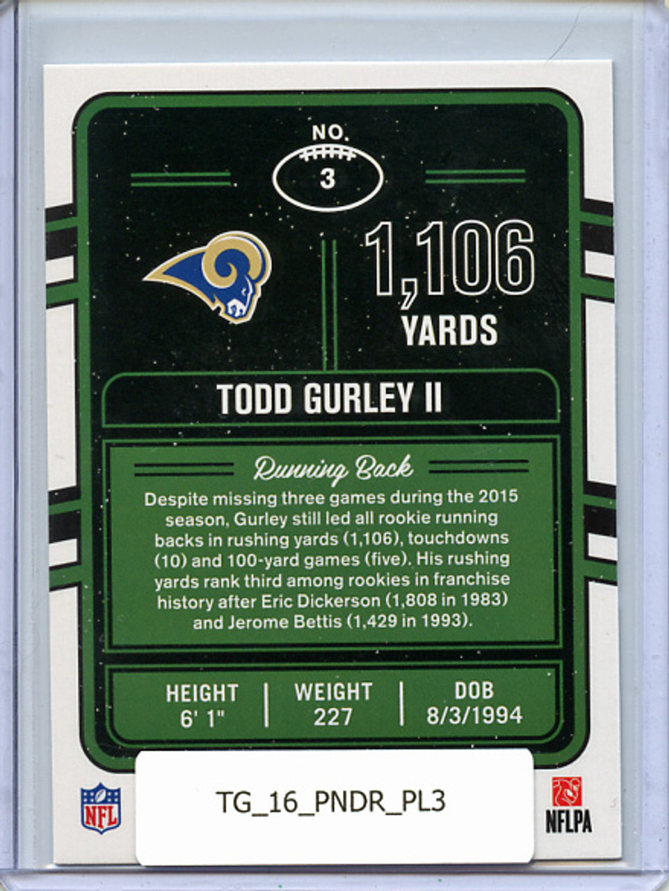 Todd Gurley 2016 Donruss, Production Line Yards #3
