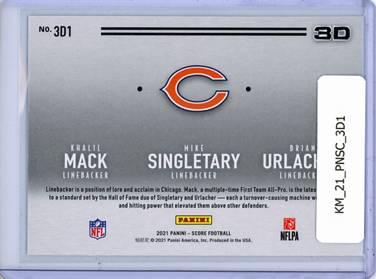 Khalil Mack, Mike Singletary, Brian Urlacher 2021 Score, 3D #3D1