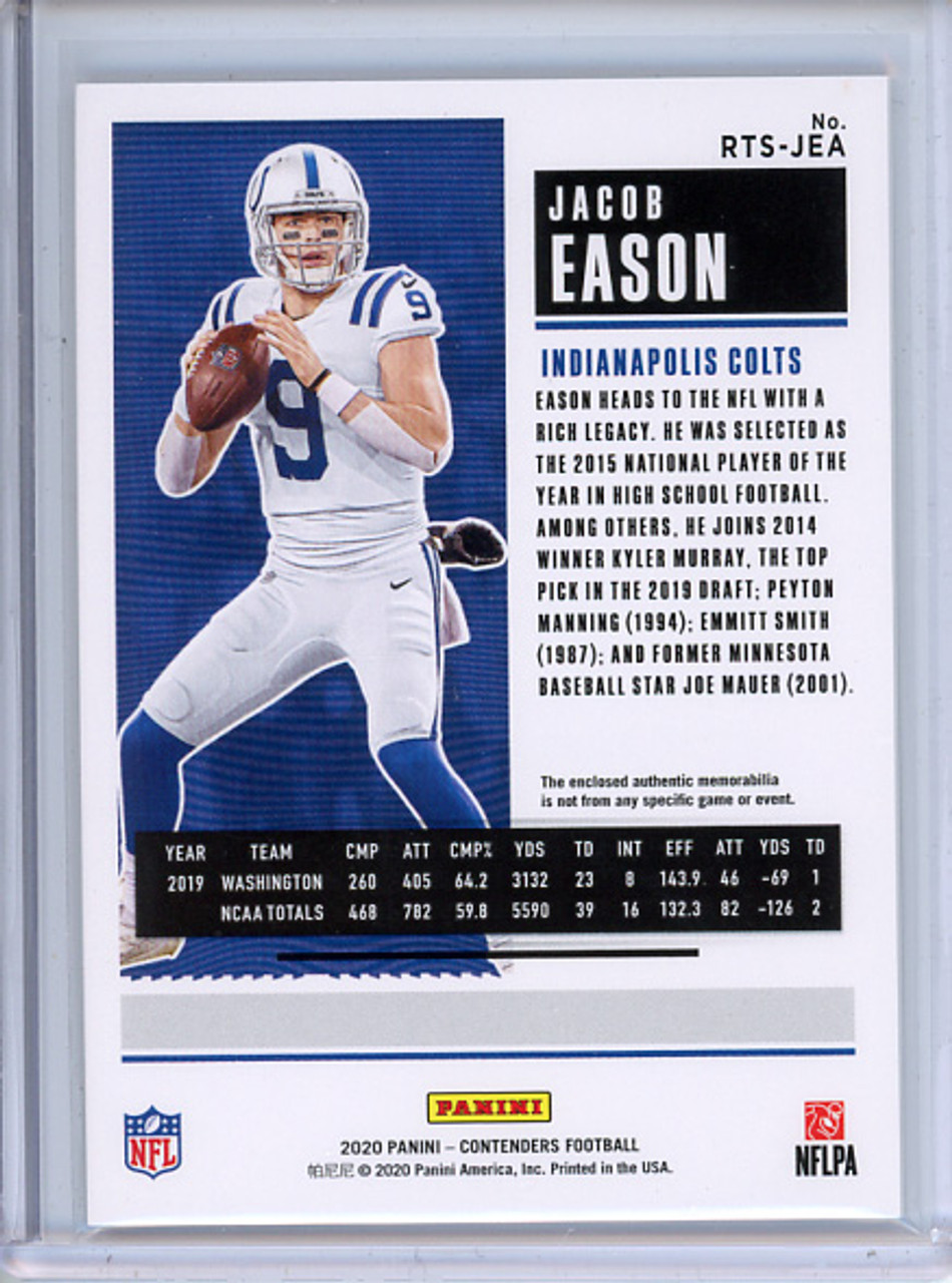 Jacob Eason 2020 Contenders, Rookie Ticket Swatches #RTS-JEA Emerald (1)