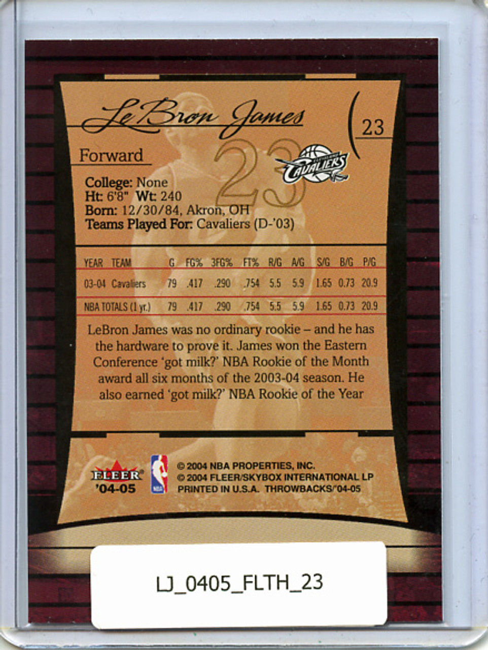 Lebron James 2004-05 Throwbacks #23