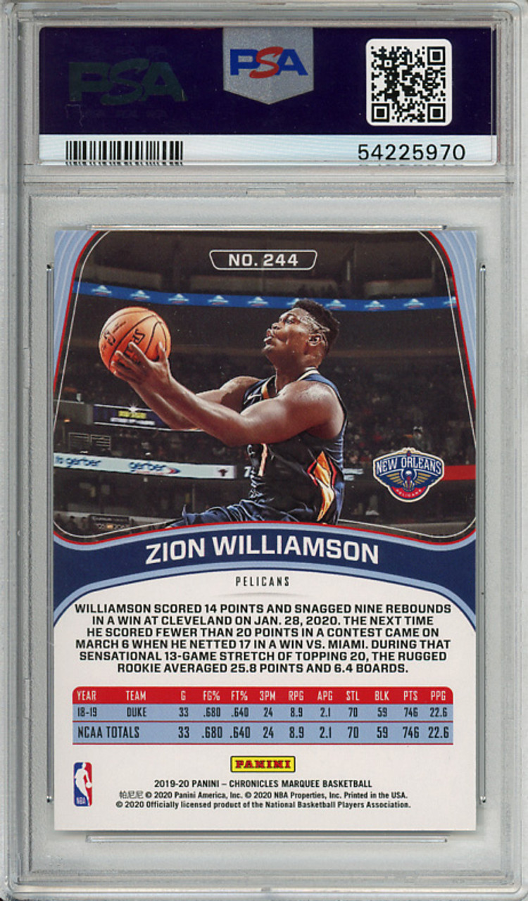 Zion Williamson 2019-20 Chronicles, Marquee #244 PSA 10 Gem Mint (#54225970)