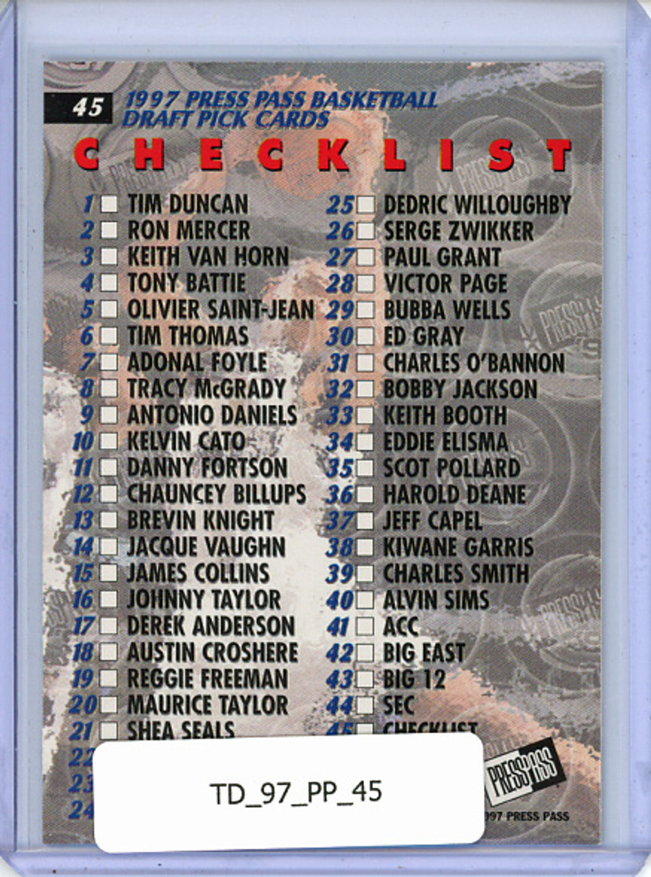 Tim Duncan 1997 Press Pass #45 Checklist