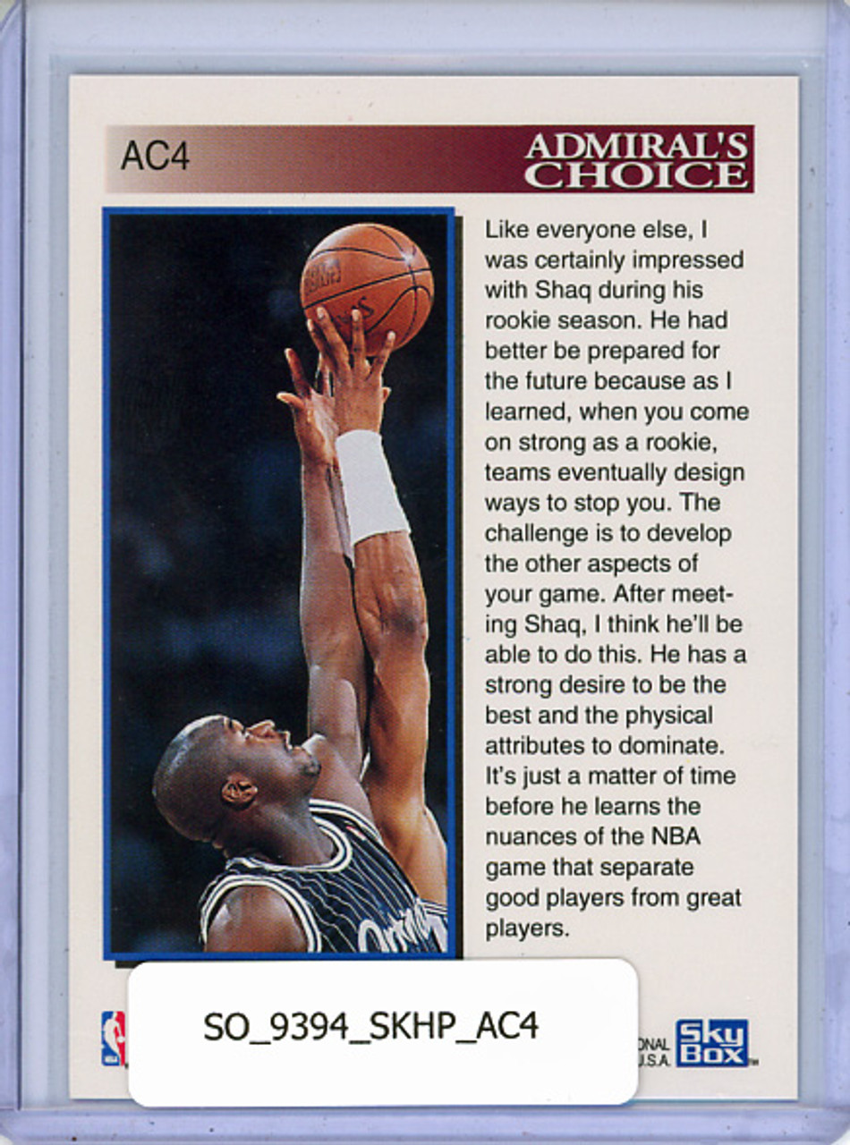 Shaquille O'Neal 1993-94 Hoops, Admiral's Choice #AC4