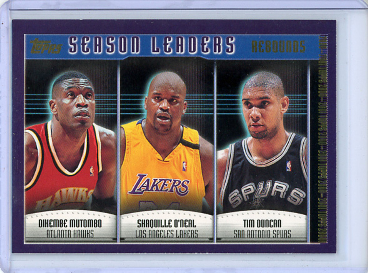Dikembe Mutombo, Shaquille O'Neal, Tim Duncan 2000-01 Topps #152 Season Leaders
