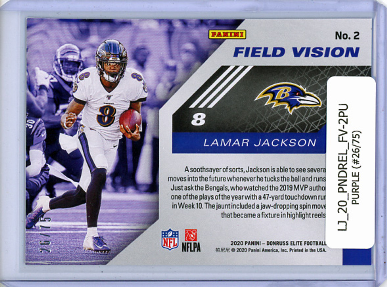 Lamar Jackson 2020 Donruss Elite, Field Vision #2 Purple (#26/75)