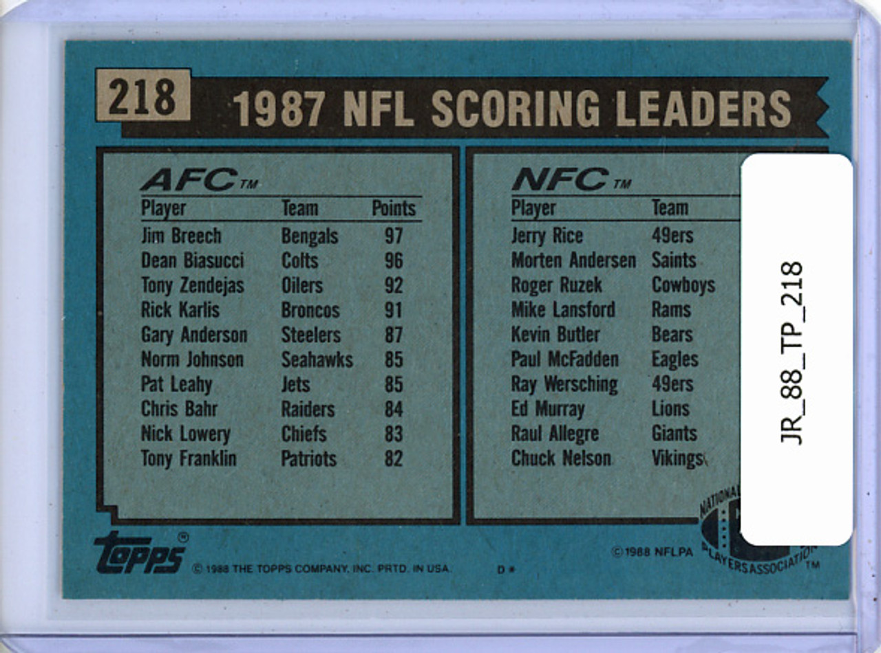 Jim Breech, Jerry Rice 1988 Topps #218 Scoring Leaders