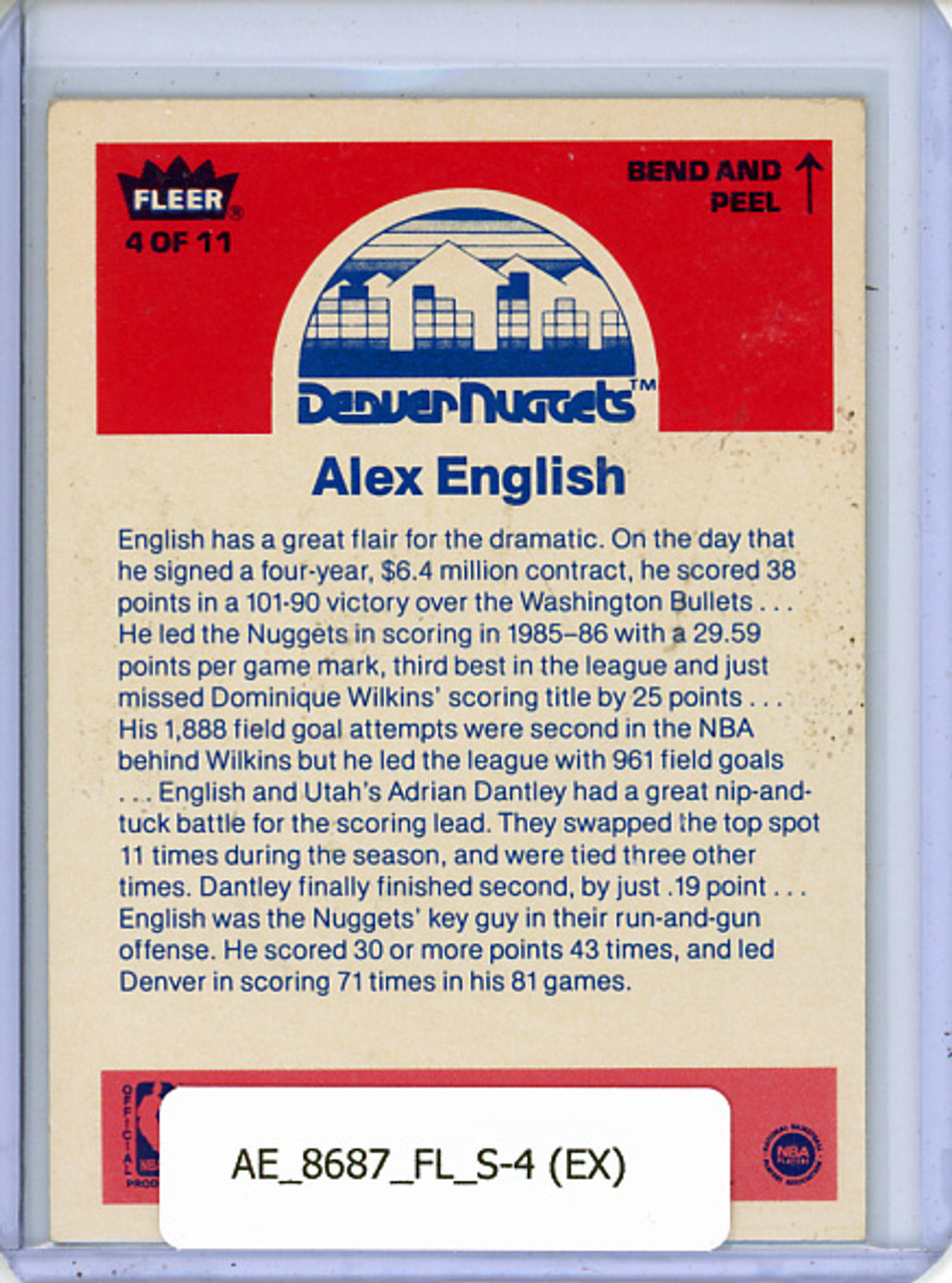 Alex English 1986-87 Fleer, Stickers #4 (EX)