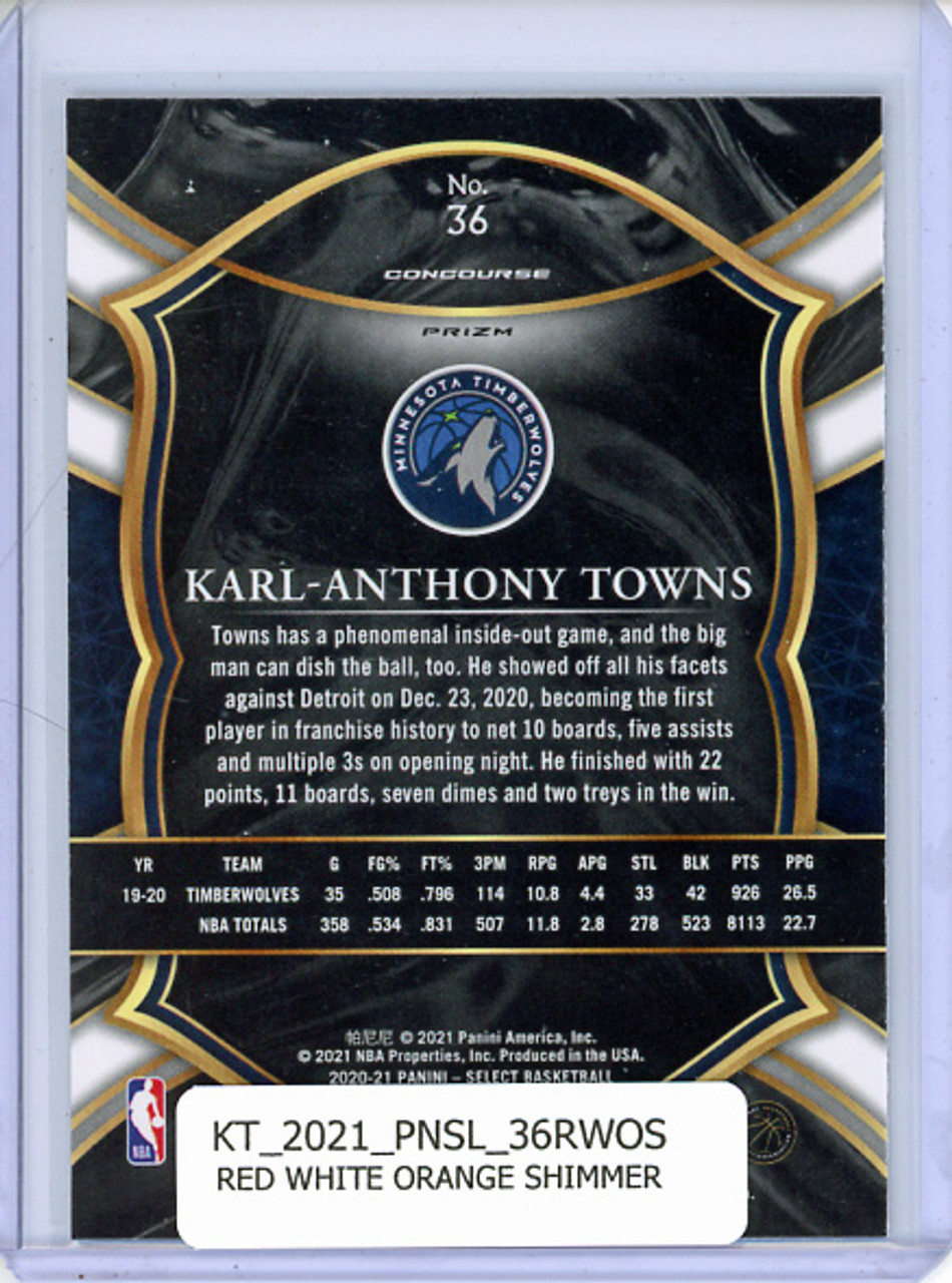 Karl-Anthony Towns 2020-21 Select #36 Concourse Red White Orange Shimmer