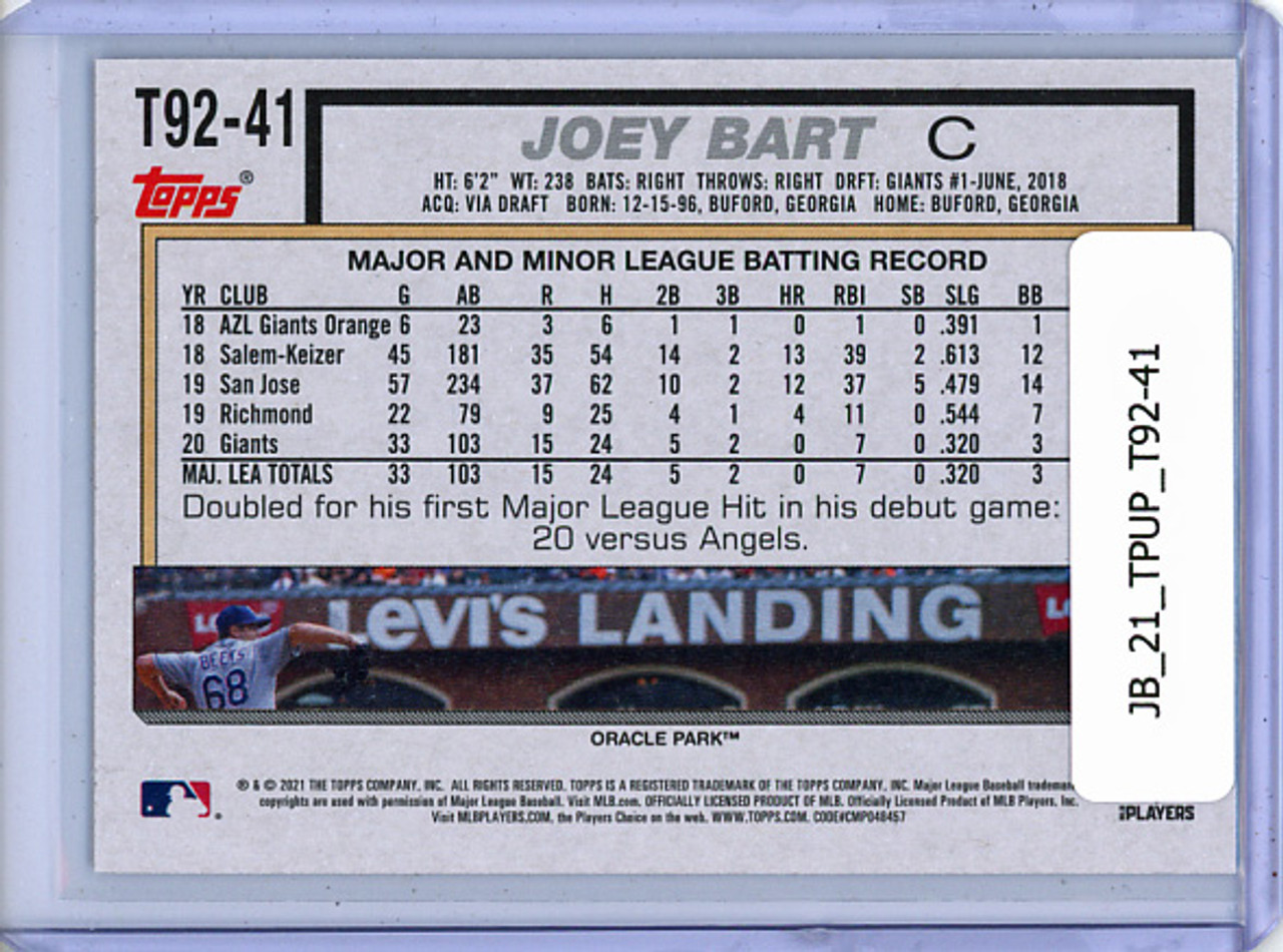 Joey Bart 2021 Topps Update, 1992 Topps Redux #T92-41