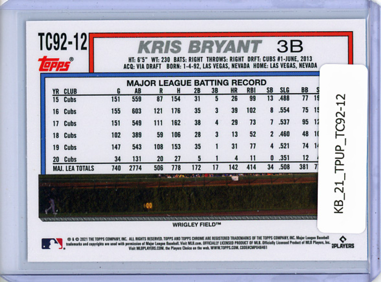 Kris Bryant 2021 Topps Update, 1992 Topps Redux Chrome #TC92-12