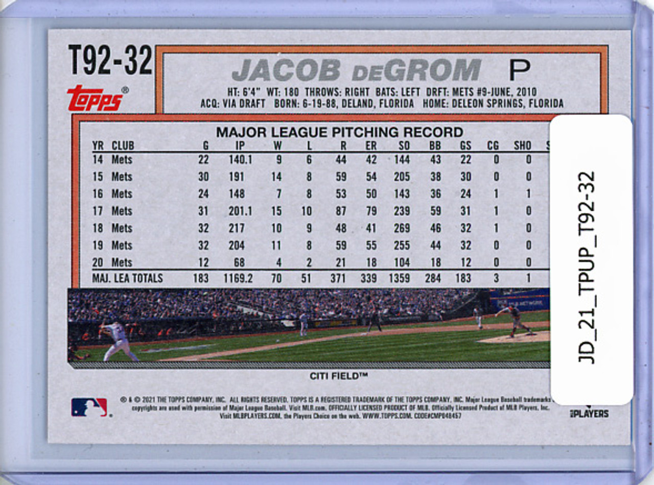 Jacob DeGrom 2021 Topps Update, 1992 Topps Redux #T92-32