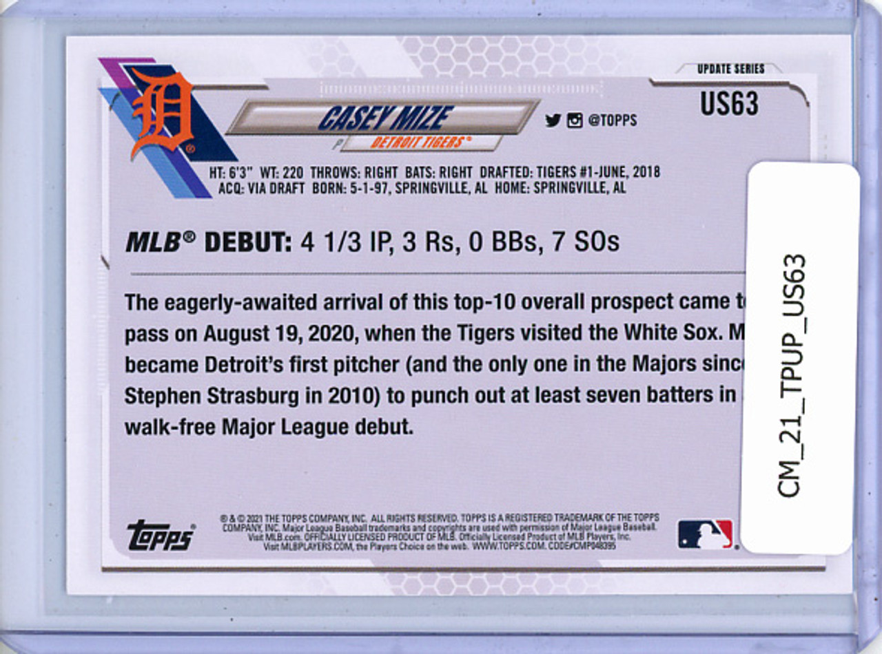 Casey Mize 2021 Topps Update #US63 Rookie Debut