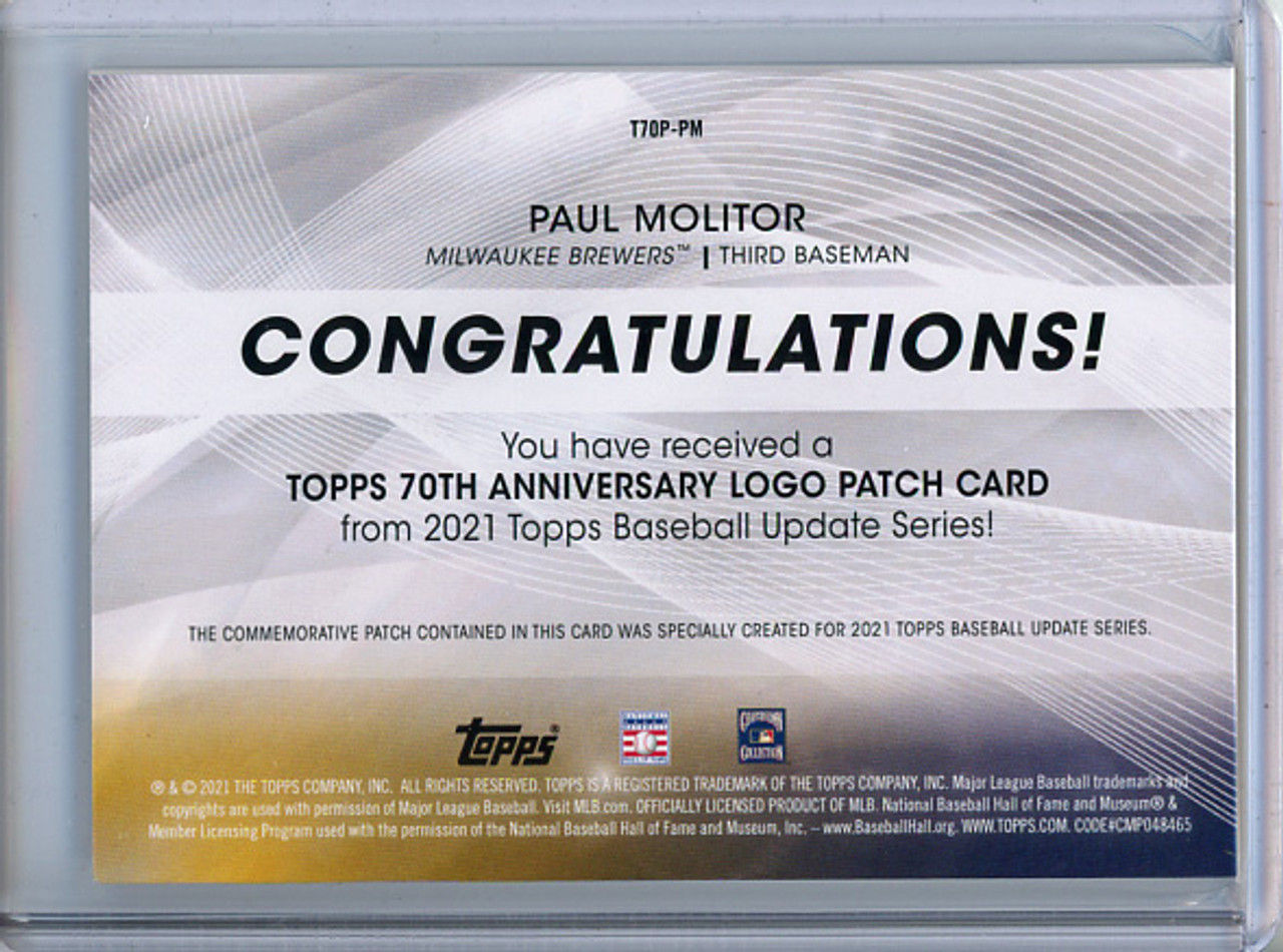 Paul Molitor 2021 Topps Update, 70th Anniversary Logo Patches #T70P-PM (1)